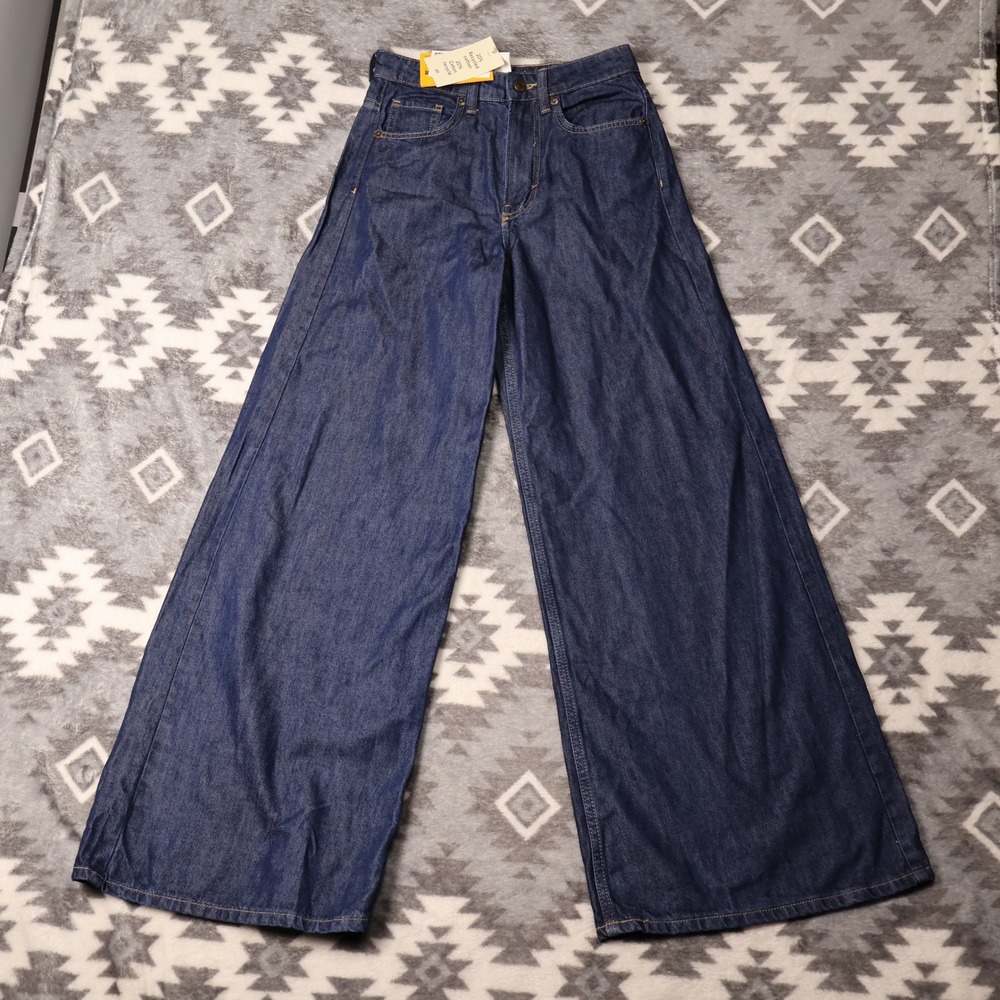 H&M Super Wide High Waist Jeans Dark Wash Blue Denim Size 0 NWT